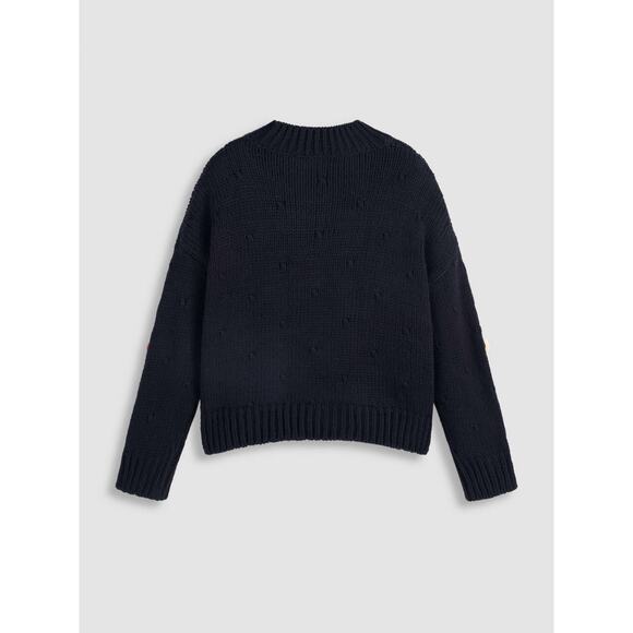 Cider Women's Blue Pom Poms Chunky Knit Long Sleeve Pullover Sweater Top Size M - Picture 7 of 9